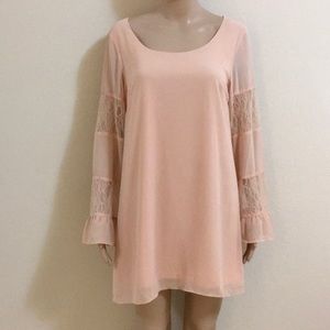 NWOT blush shift dress bell-sleeves size M